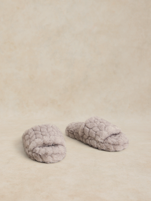 White Stuff Women's Textured Faux Fur Sliders In Light Grey