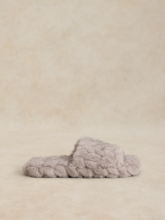 White Stuff Women's Textured Faux Fur Sliders In Light Grey