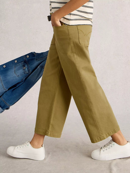 White Stuff Women's Tia Wide Leg Crop Jean In Khaki Green