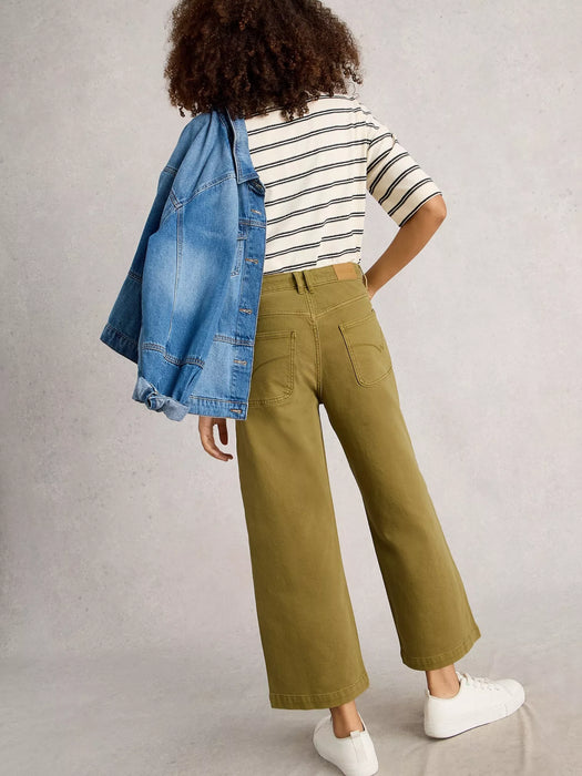 White Stuff Women's Tia Wide Leg Crop Jean In Khaki Green