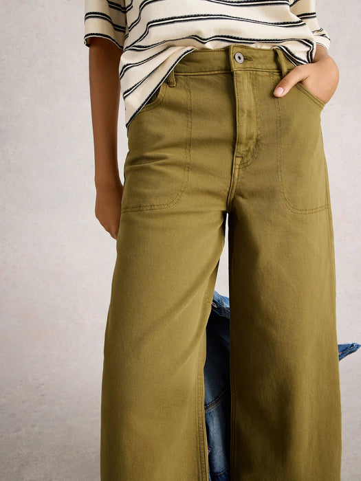 White Stuff Women's Tia Wide Leg Crop Jean In Khaki Green