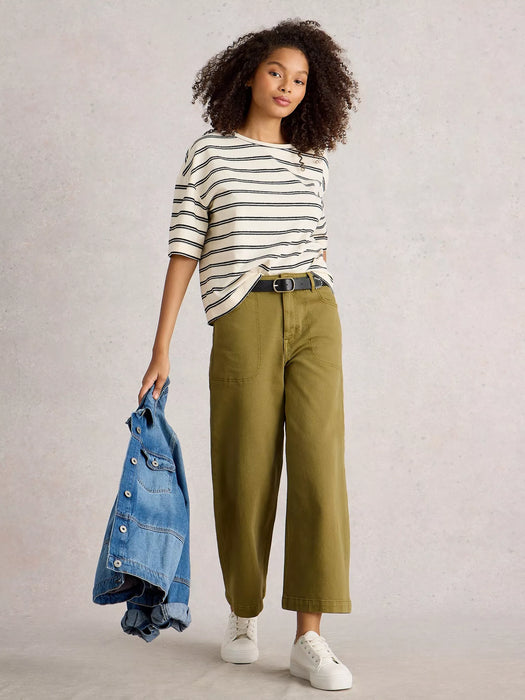 White Stuff Women's Tia Wide Leg Crop Jean In Khaki Green