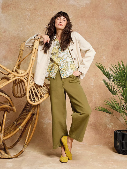White Stuff Women's Tia Wide Leg Crop Jean In Khaki Green
