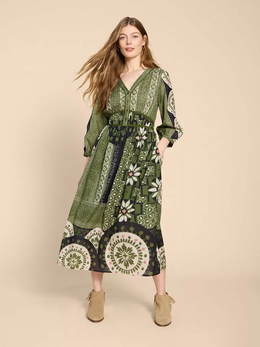 White Stuff Women's Jenna Midi Dress - Green Print