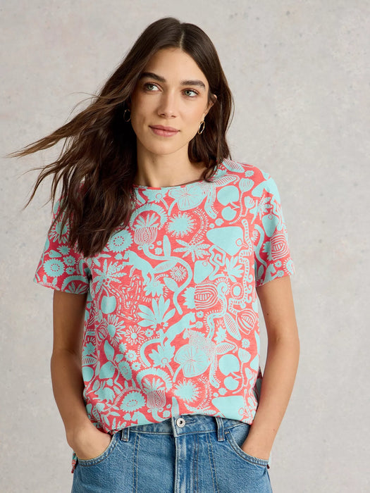 White Stuff Women's Abbie Short Sleeve Tee In Coral Print