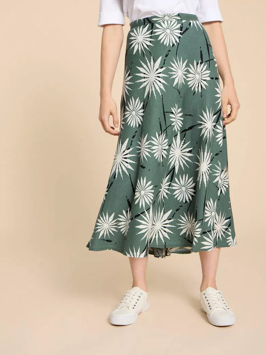 White Stuff Women's Clemence Linen Blend Skirt - Green Print