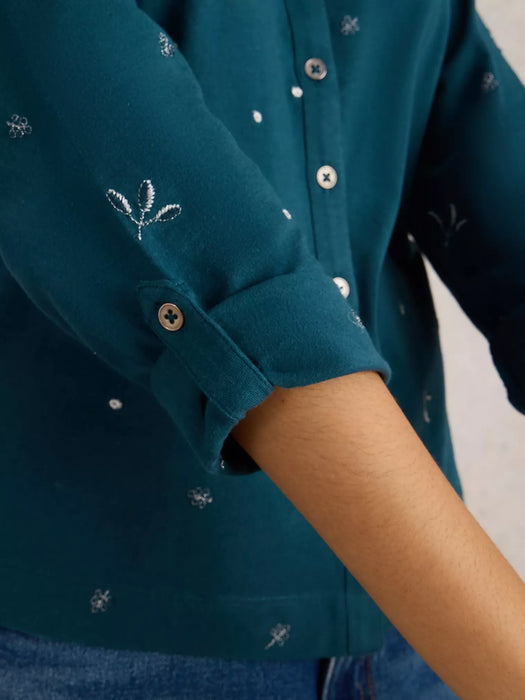 White Stuff Women's Annie Embroidered Collared Shirt In Teal Multi