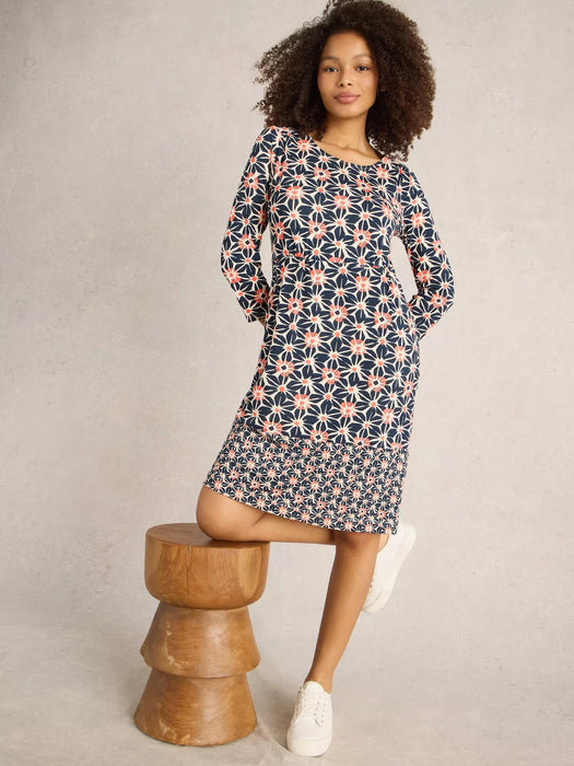 White Stuff Women's Tallie Short Sleeve Jersey Dress In Navy Print