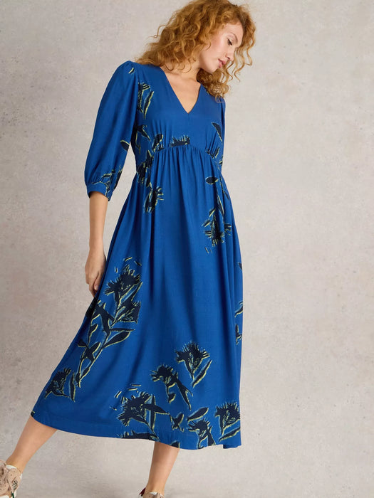 White Stuff Women's Lucy Midi Dress In Blue Print