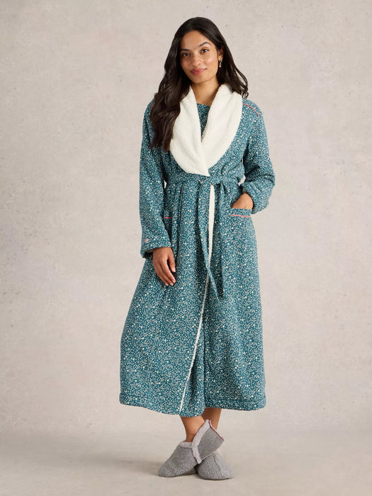 White Stuff Women's Ava Lined Dressing Gown In Teal Print