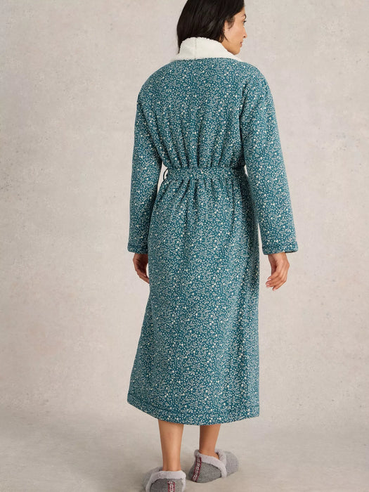 White Stuff Women's Ava Lined Dressing Gown In Teal Print