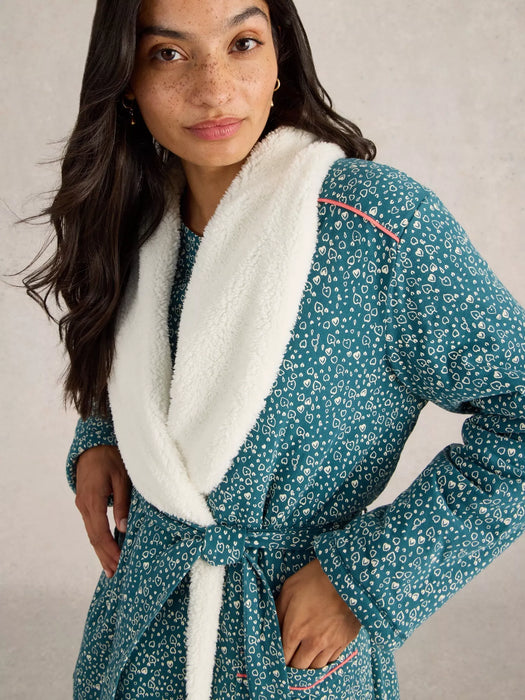 White Stuff Women's Ava Lined Dressing Gown In Teal Print