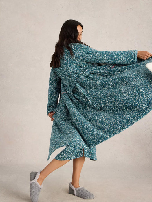 White Stuff Women's Ava Lined Dressing Gown In Teal Print