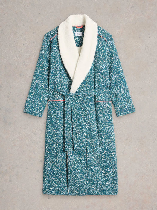 White Stuff Women's Ava Lined Dressing Gown In Teal Print