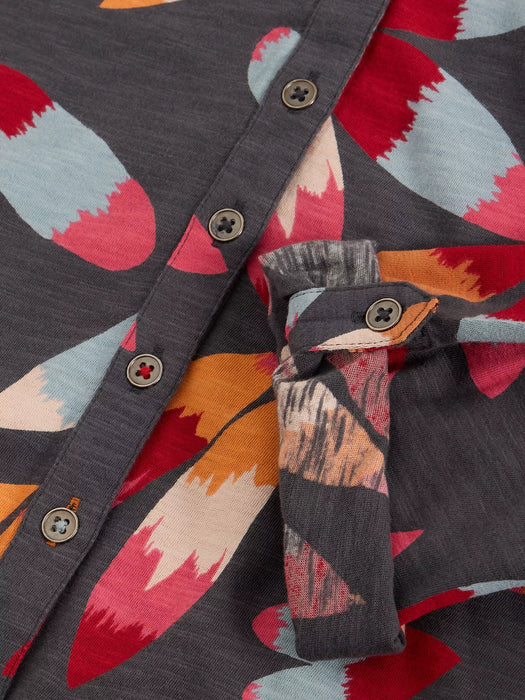 White Stuff Women's Annie Jersey Collared Mid Length Shirt In Grey Print