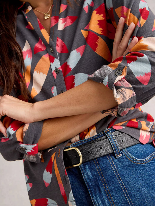 White Stuff Women's Annie Jersey Collared Mid Length Shirt In Grey Print