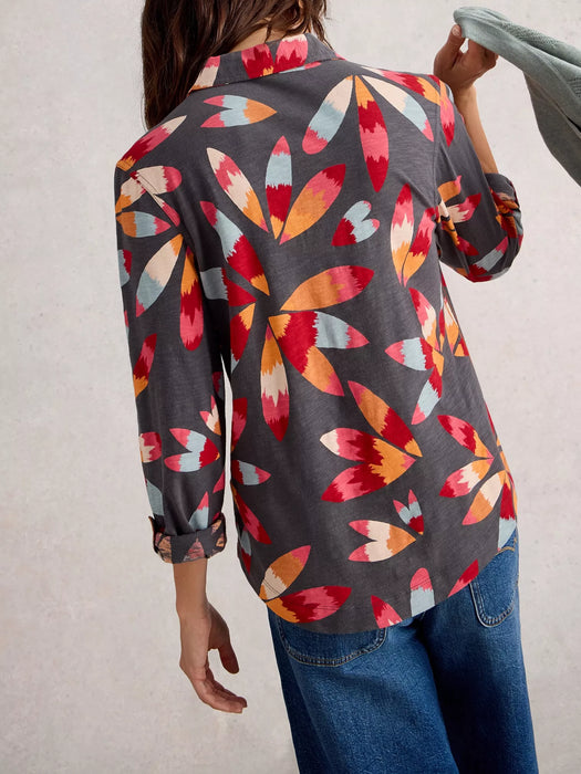 White Stuff Women's Annie Jersey Collared Mid Length Shirt In Grey Print