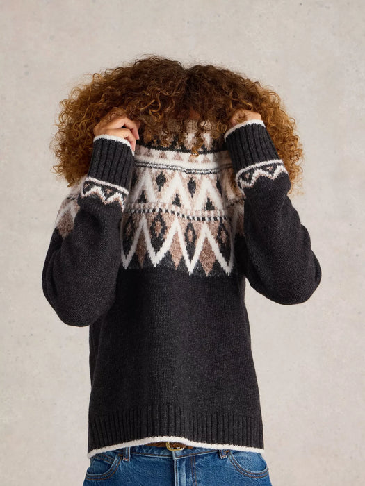 White Stuff Women's  Mono Fairisle Jumper In Back Multi