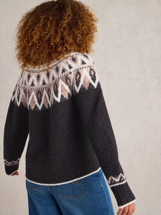 White Stuff Women's  Mono Fairisle Jumper In Back Multi