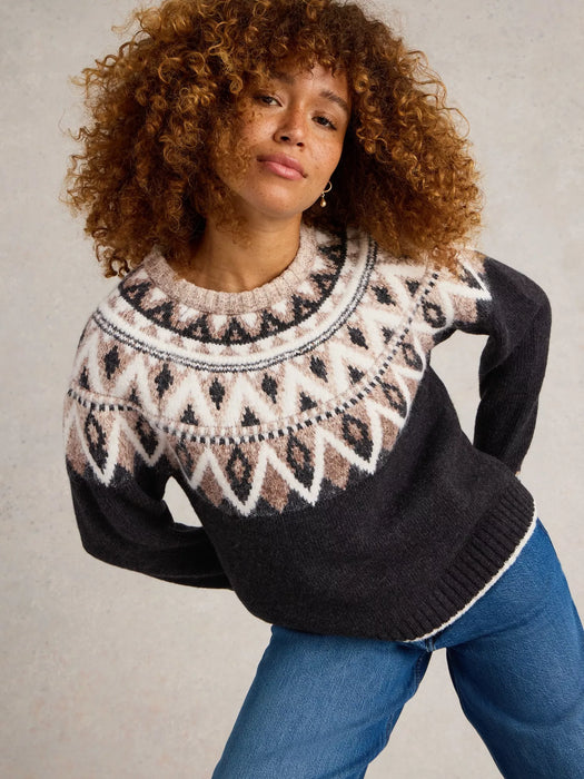 White Stuff Women's  Mono Fairisle Jumper In Back Multi