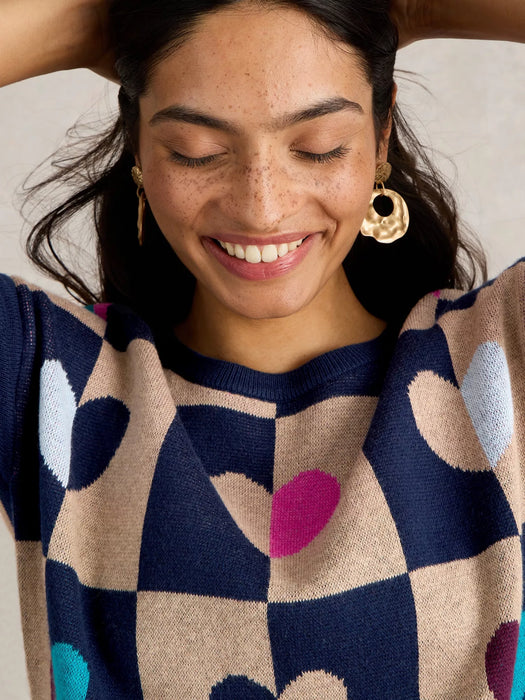 White Stuff Women's City Check Hearts Jumper In Natural Multi)