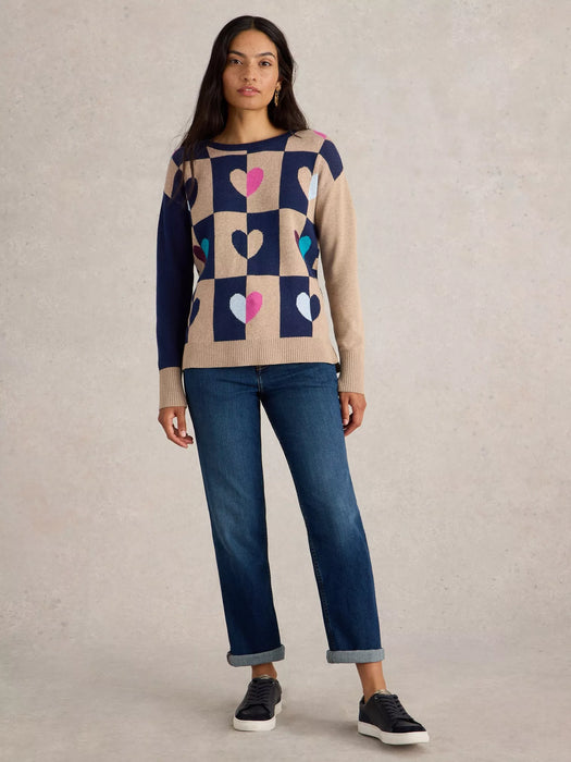 White Stuff Women's City Check Hearts Jumper In Natural Multi)