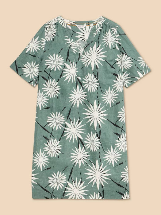 White Stuff Women's June Linen Shift Dress - Green Print