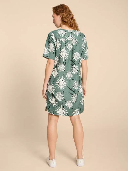 White Stuff Women's June Linen Shift Dress - Green Print