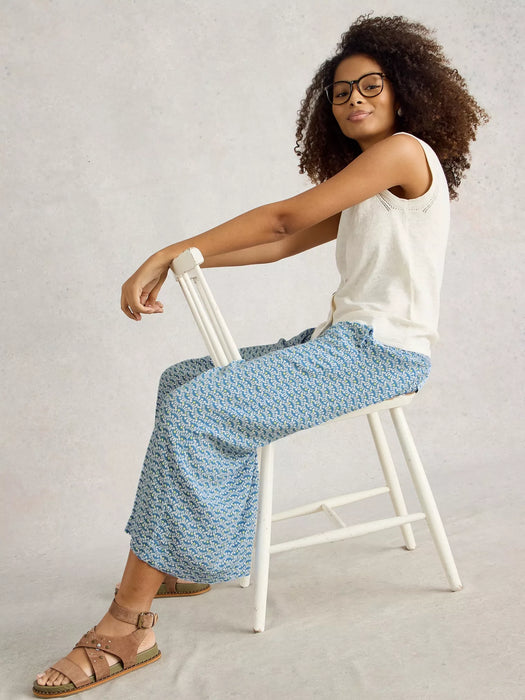 White Stuff Women's Lisette Crinkle Crop Culotte In Blue Print