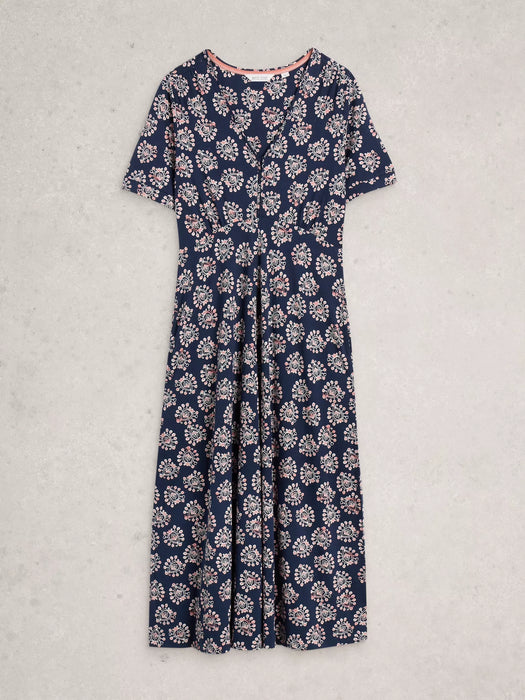 White Stuff Women's Megan Short Sleeve Jersey Midi Dress In Navy Print