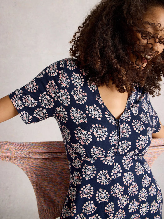 White Stuff Women's Megan Short Sleeve Jersey Midi Dress In Navy Print