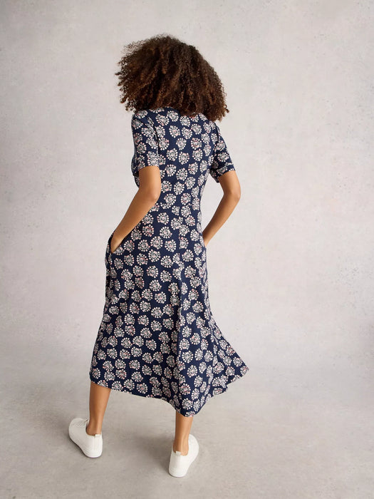 White Stuff Women's Megan Short Sleeve Jersey Midi Dress In Navy Print