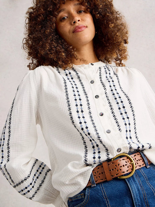 White Stuff Women's Naomi Embroidered Shirt In Ivory Multi