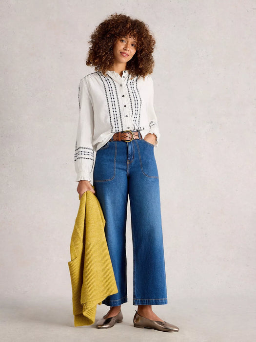 White Stuff Women's Naomi Embroidered Shirt In Ivory Multi