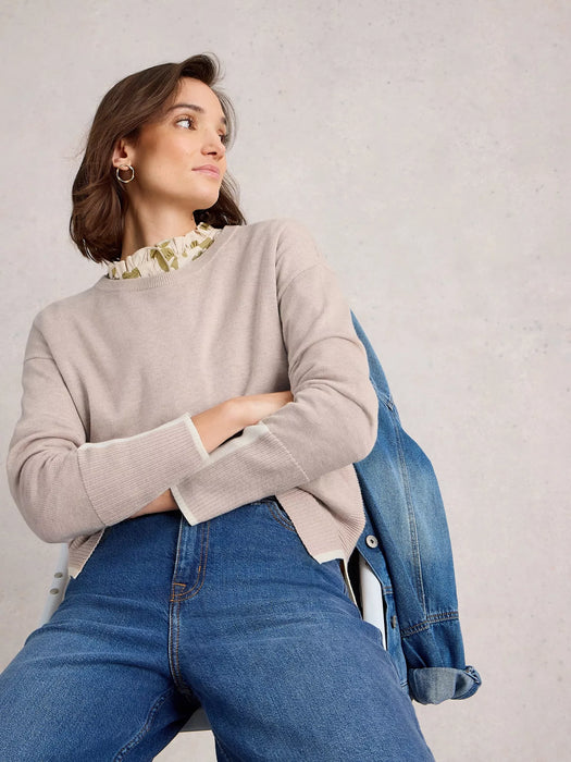 White Stuff Women's Olive Long Sleeve Crew Jumper In Light Natural