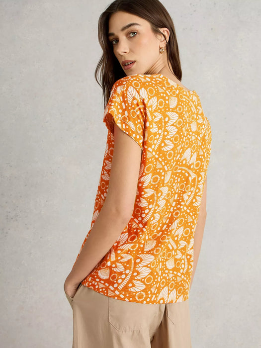 White Stuff Women's Nelly Notch Short Sleeve Tee In Chartreuse Print