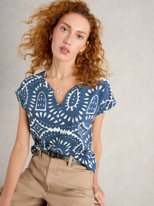 White Stuff Women's Nelly Notch Short Sleeve Tee In Blue Multi