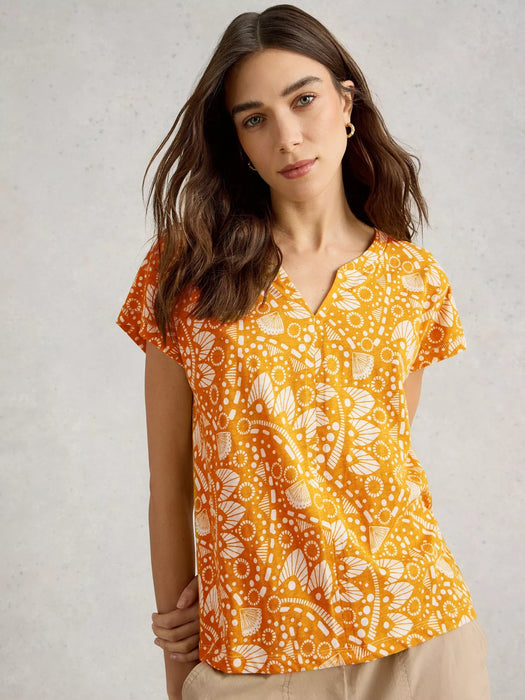 White Stuff Women's Nelly Notch Short Sleeve Tee In Chartreuse Print