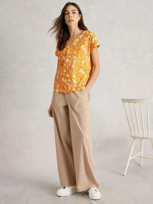 White Stuff Women's Nelly Notch Short Sleeve Tee In Chartreuse Print