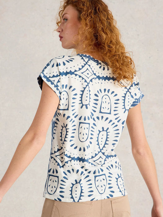 White Stuff Women's Nelly Notch Short Sleeve Tee In Blue Multi