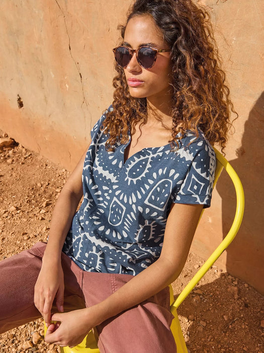 White Stuff Women's Nelly Notch Short Sleeve Tee In Blue Multi