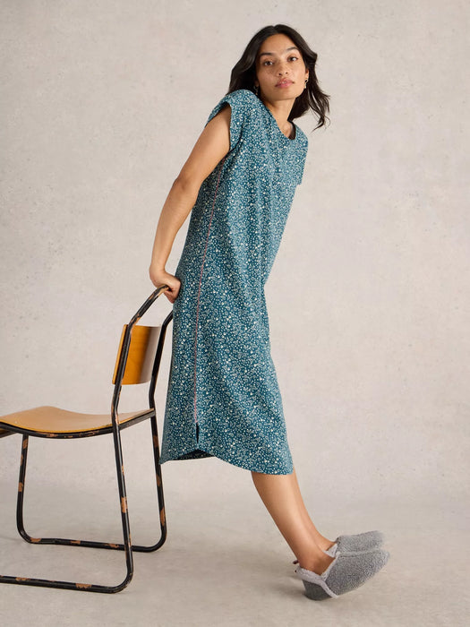 White Stuff Women's Tilda Midi Jersey Nightie In Teal Print