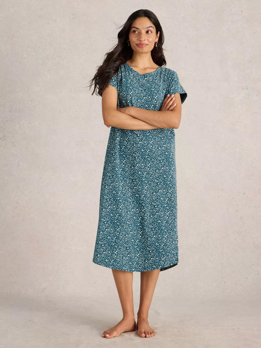 White Stuff Women's Tilda Midi Jersey Nightie In Teal Print