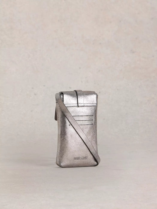 White Stuff Clara Buckle Leather Phone Bag In Pewter Metallic