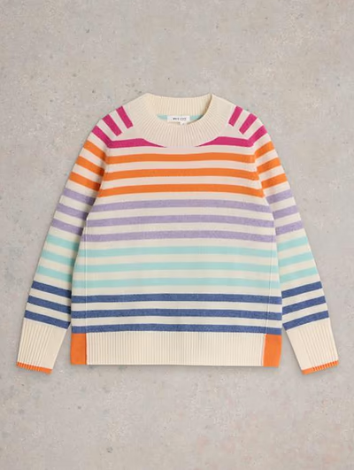 White Stuff Women's Rainbow Stripe Crew Cashmere Jumper In Natural Multi