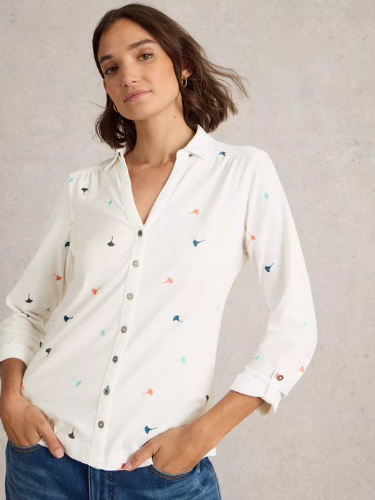 White Stuff Women's Embroidered Annie Jersey Shirt In Ivory Multi