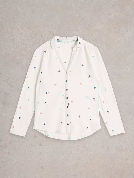 White Stuff Women's Embroidered Annie Jersey Shirt In Ivory Multi