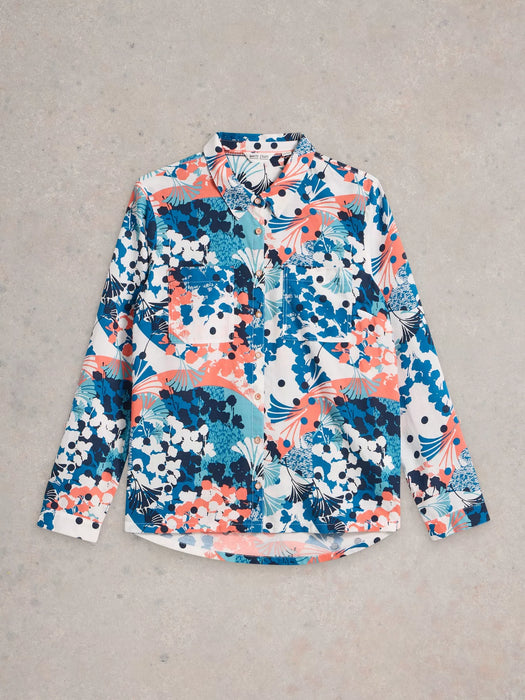 White Stuff Women's Sophie Organic Cotton Long Sleeve Shirt In Ivory Print