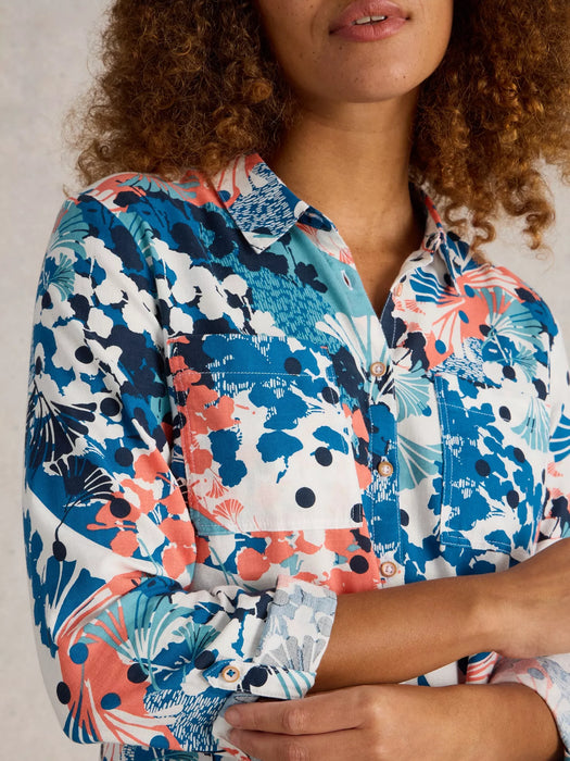 White Stuff Women's Sophie Organic Cotton Long Sleeve Shirt In Ivory Print