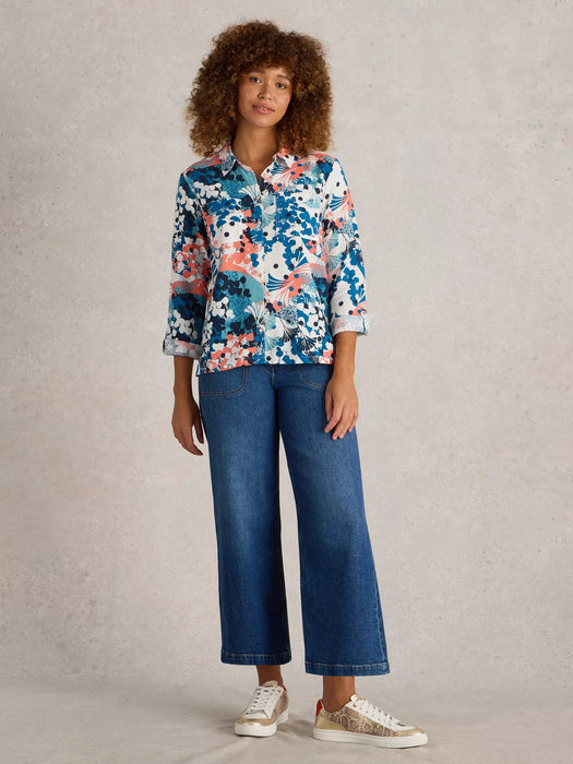 White Stuff Women's Sophie Organic Cotton Long Sleeve Shirt In Ivory Print